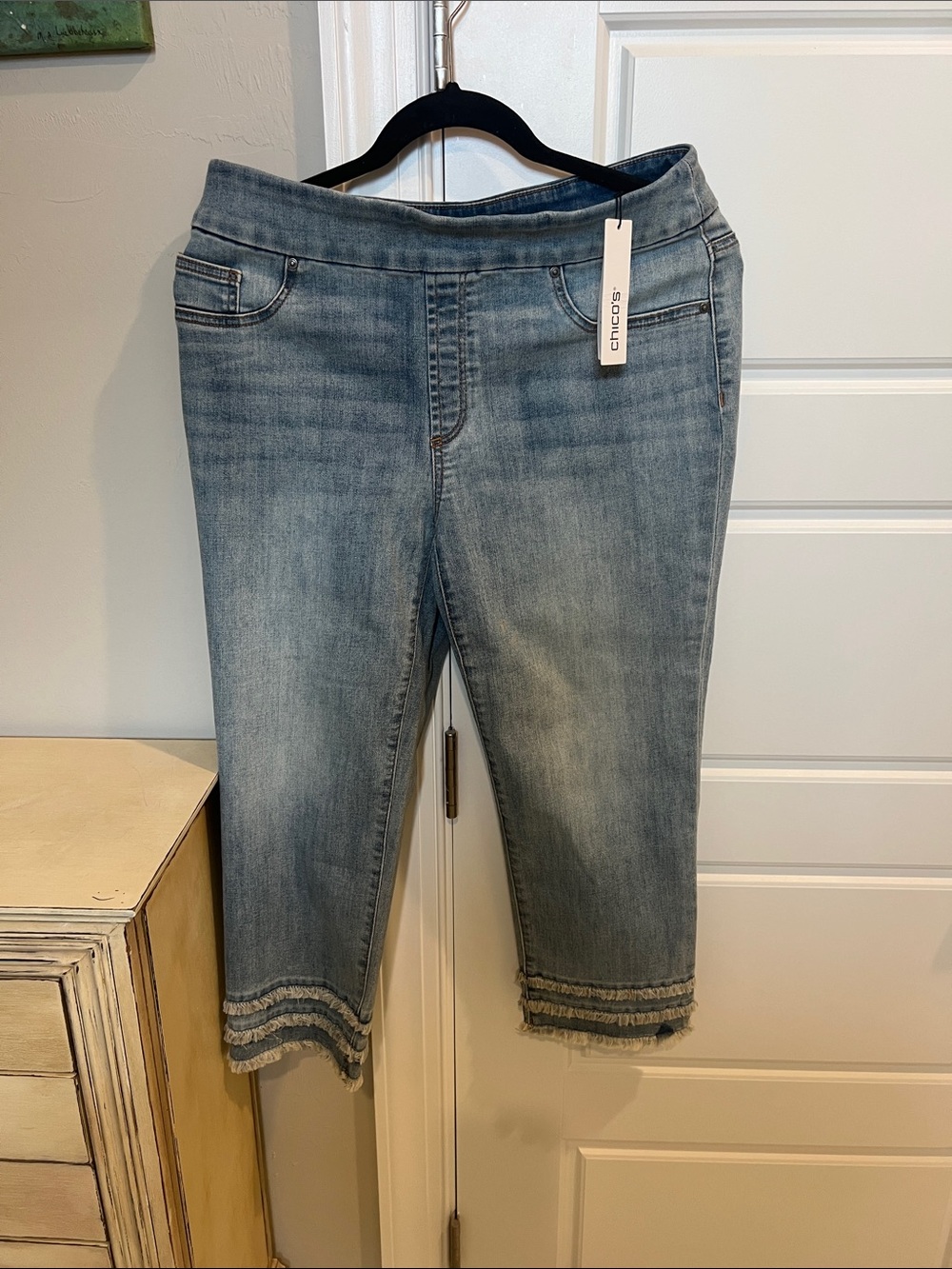 Chico's Light Blue Frayed-Hem Ankle Crop Jeans